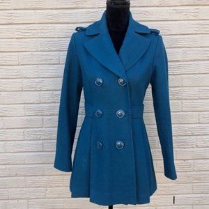 Wool Blend Double Breasted Coat Miss Sixty M60 Teal Blue